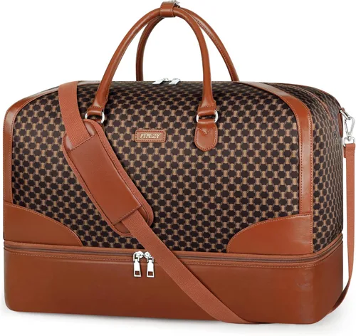 Vista 25 de Bolsa de fin de semana para mujer, bolsa de viaje de nailon, con compartimento para zapatos, tamaño grande 1-beige