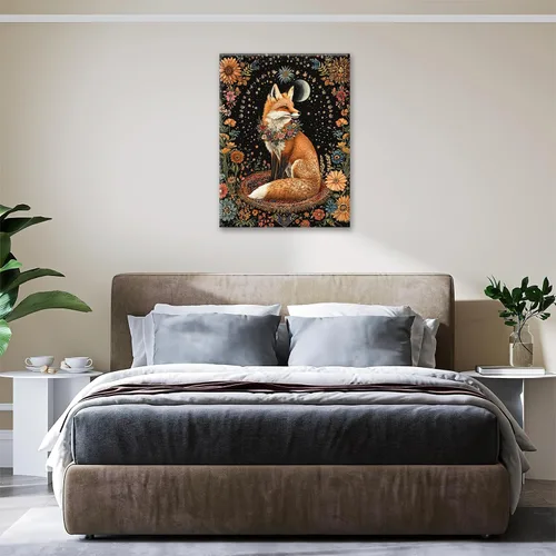 Vista 5 de Lienzo decorativo para pared, diseño de zorro, diseño bohemio de animales para cocina, sala de estar, dormitorio, baño, oficina, zorros, pintura
