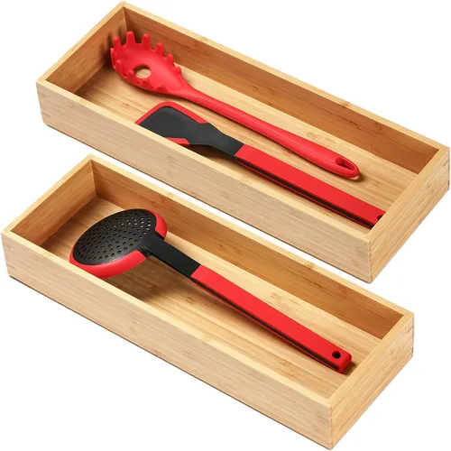 Vista 12 de Umilife Organizador de cajones de cocina de bambú, bandeja de cubiertos extra alta, caja de almacenamiento de cubiertos, soporte multiusos