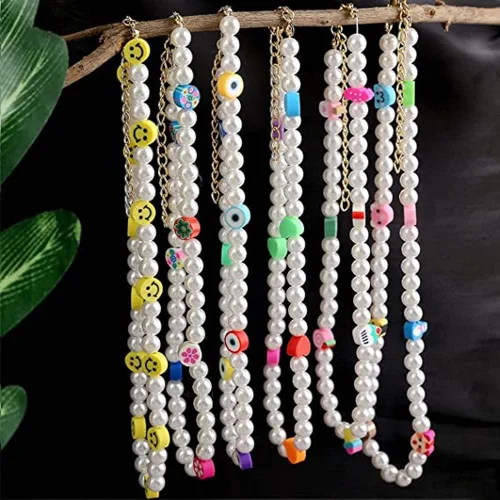 Vista 4 de Smiley Face Pearl Choker Necklace Cute Flower Pearl Y2K Necklace for Teen Girls Women Girls Jewelry Ages 8-12