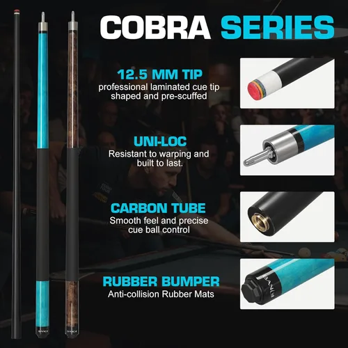 Vista 3 de Banly Tacos de Billar - Tacos de 58" de madera de arce canadiense con punta de 12.5mm de baja deflexión, palo de billar para control de precisión