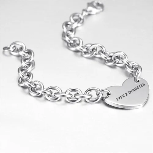 Vista 3 de LF - Pulsera de acero inoxidable 316L DNR grabada con alerta médica con dije de corazón, cadena Rolo, pulsera de identificación médica, monitoreo