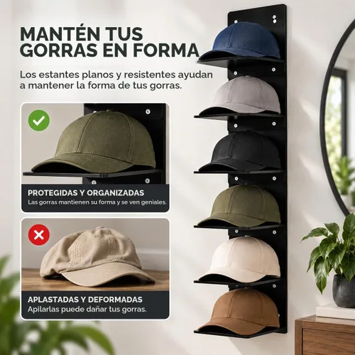 Vista 9 de OnDisplay - Estante de acrílico para sombreros, montaje en pared, para Negro