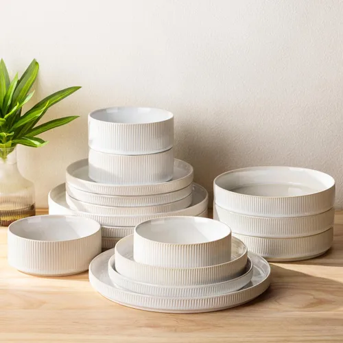 Vista 35 de TheTerra Juego de vajilla de cerámica para 4, juego de 12 platos y cuencos ligeros de porcelana, resistente a los arañazos, apto para horno