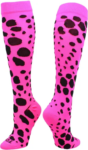 Vista 4 de Krazisox - Calcetines de leopardo sobre la pantorrilla turquesa / rosa intenso (Turquoise/Hot Pink)
