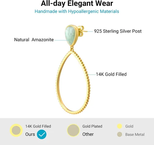 Vista 4 de G&GEMSJEW Gold Dangle Earrings for Women, 14K Gold Plated Gemstone Earrings