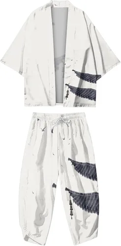 Vista 2 de Traje Tang para hombre, manga corta, traje de manga corta y camiseta suelta, traje casual de dos piezas, traje de natación para hombre