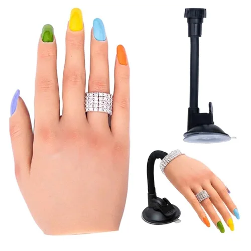 Vista 10 de Mano de práctica de uñas de silicona para uñas acrílicas, manos de maniquí profesional para práctica de uñas con soporte ajustable, mano falsa