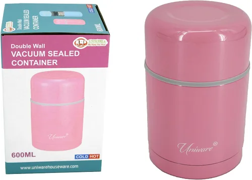 Vista 2 de UNIWARE Contenedor sellado al vacío de doble pared rosa (20.3 fl oz), 4.0 x 4.0 x 6.1 pulgadas Rosado