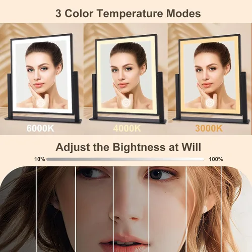 Vista 3 de Beelux Espejo de tocador con luces, espejo de maquillaje de 11 pulgadas con luz regulable, control inteligente, memoria, ajustable 3 modos