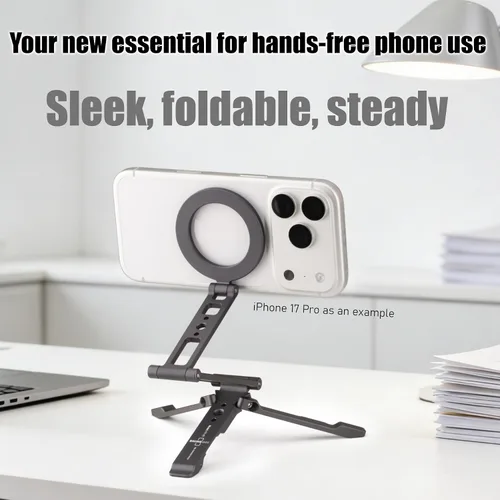 Vista 9 de SHINEWEE Soporte de trípode magnético ultracompacto: soporte de teléfono de aluminio para iPhone 17/16/15/14/13/12 Pro Max, soporte ajustable