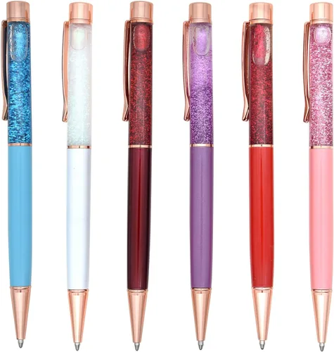 Vista 7 de Gullor 6 bolígrafos de metal elegante, piezas líquidas dinámicas para suministros de oficina, tinta negra (6 unidades), multicolor A