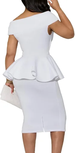 Vista 2 de SEBOWEL Women Vintage Ruffle Peplum Bodycon Midi Dresses Pencil Office Work Dress Sexy Wrap V Neck Club Evening Party Dress