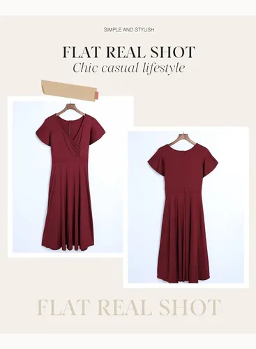 Vista 4 de Dokotoo Vestido de fiesta elegante con cuello en V para mujer, vestido de manga corta, vestido de patinadora, vestidos de invitados de boda