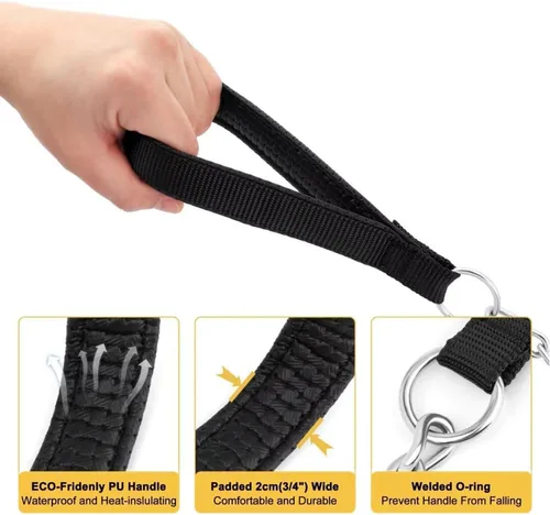 Vista 3 de Correa de cadena de metal chapado en cromo con mango acolchado suave para perros pequeños (S, mango negro)