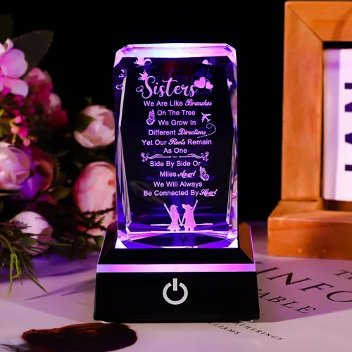 Vista 3 de Movdyka Regalos divertidos para hermanas, hermanas grabadas en 3D con base, el mejor regalo único de cumpleaños, Navidad, boda, graduación, hermana
