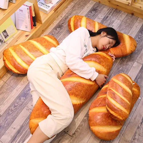 Vista 6 de Levenkeness - Almohada de pan 3D de simulación, cojín lumbar suave, peluche relleno de pan para tostadas con mantequilla, juguete para decoración