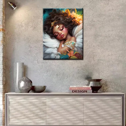 Vista 2 de Tucocoo Pintura de bebé durmiendo por número para adultos y niñas africanas, pintura por número para niños, estilo de moda, pintura moderna