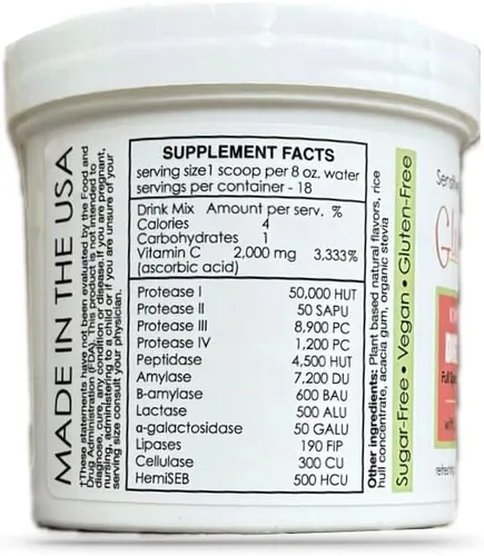 Vista 2 de Sufficient C - Glutenizer Force Plus Kiwi-Strawberry Digestive-Ade - Enzimas veganas de espectro completo de primera calidad más 2,000 mg. vitamina