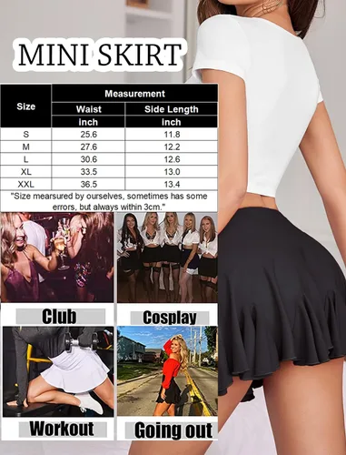 Vista 7 de Avidlove Minifalda para mujer, sexy, plisada, cintura alta, falda patinadora, falda de lencería con volantes, tallas S-XXL