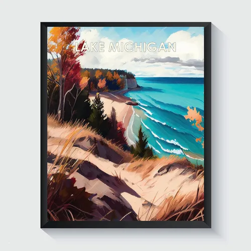 Vista 9 de Yellowstone Lake - Póster impreso artístico, ilustración, arte de pared, decoración de paisaje retro, paisaje, obra de arte para decoración de Lago