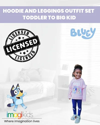 Vista 2 de Bluey Conjunto de sudadera con capucha y leggings de forro polar para niñas de niño a niño grande