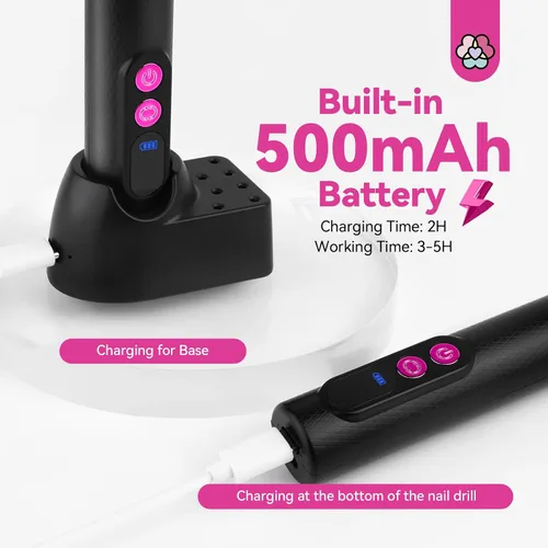 Vista 5 de SAVILAND Taladro de uñas eléctrico profesional: lima de uñas eléctrica inalámbrica de 20000 RPM con base taladro de uñas recargable para uñas