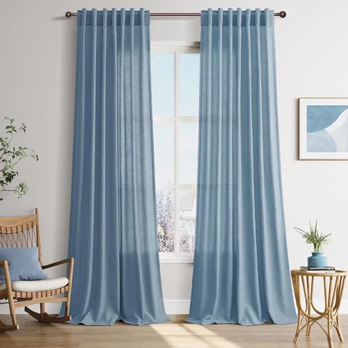 Vista 68 de Joywell - Cortinas de lino de 96 pulgadas de largo para sala de estar Natural