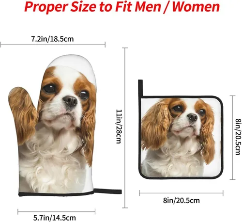 Vista 4 de Cavalier King Charles Spaniel - Juego de 4 manoplas para horno y ollas para perros, resistentes al calor, con capa interior de algodón
