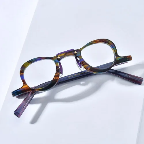 Vista 2 de HEPIDEM Acetate Glasses Frame Men,Round Optical Eyeglasses Women Vintage Retro Eyewear 9153