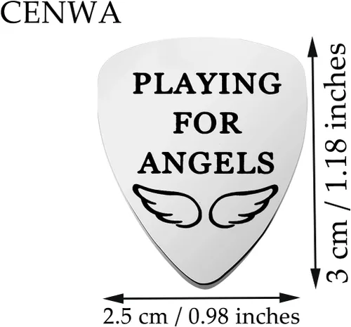 Vista 2 de CENWA Regalo conmemorativo para hijo tocando para ángeles, púa de guitarra, regalo de recuerdo en memoria de la pérdida del músico de un ser querido