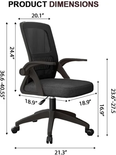 Vista 2 de Silla de oficina, silla de escritorio ergonómica, silla de malla transpirable, silla giratoria con brazos abatibles y soporte lumbar, silla