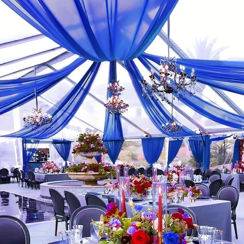 Vista 18 de 6 paneles de cortinas de techo azul bebé para boda, cortinas de techo de 5 pies x 10 pies, tela de drapeado para arco de boda, cortinas