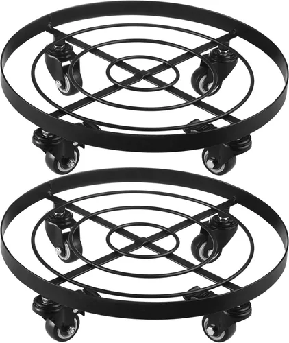 Vista 13 de Paquete de 3 posavasos de metal para plantas de 10.6 pulgadas, con ruedas, soporte rodante resistente para plantas con ruedas para interiores y Negro
