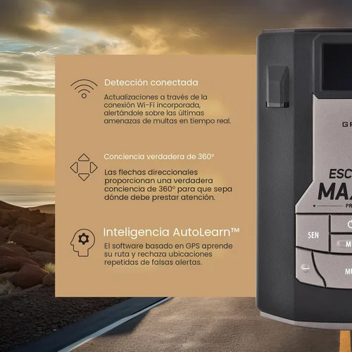Vista 3 de Detector de radar láser Escort MAX 360c - Habilitado para WiFi y Bluetooth, protección de 360°, alcance extremo, alertas de voz, compatible