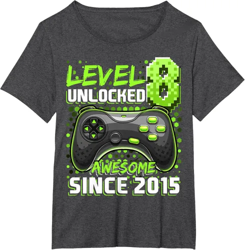 Vista 22 de Level 8 Unlocked Awesome 2015 Video Game 8th Birthday Boy T-Shirt, Negro