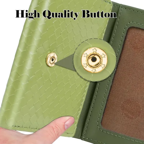 Vista 3 de Billetera triple para mujer, delgada para tarjetas de crédito, carteras de cuero con ventana de identificación, Verde, Trifold