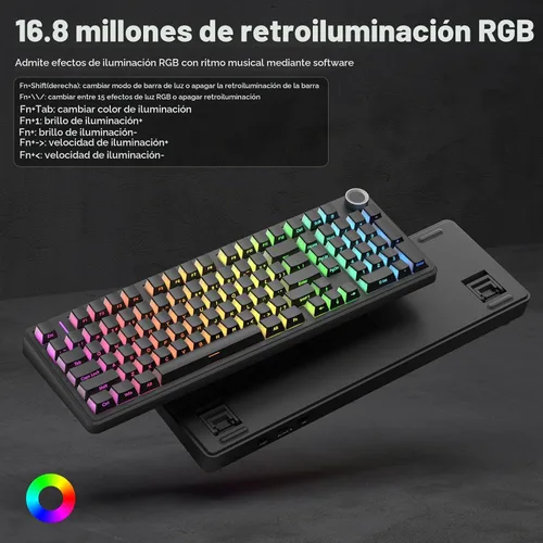 Vista 4 de AULA F99 Pro Teclado mecánico inalámbrico - Versión silenciosa, BT5.0/2.4GHz/USB-C Personalizable intercambiable en caliente, Estructura con junta