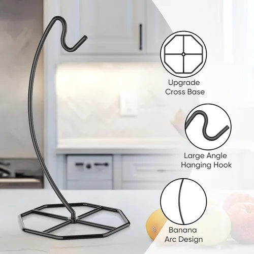 Vista 5 de Beesini Paquete de 2 colgadores de plátano, soporte de metal para plátano, soporte para plátanos, soporta hasta 15 libras de plátano o uva, estante