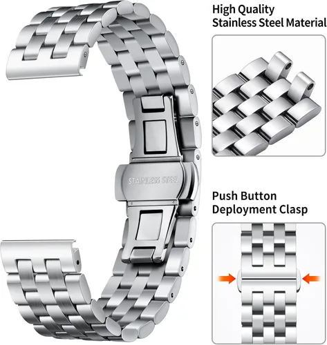 Vista 2 de BINLUN Correa de reloj de acero inoxidable de repuesto de metal para hombres y mujeres, 0.709 in0.748 in0.787 in0.827 in0.866 in0.945 in con extremo
