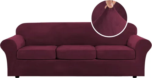 Vista 135 de H.VERSAILTEX - Funda elástica para sofá de 2 piezas, funda protectora de terciopelo, suave, con parte inferior elástica, con un ancho de hasta 49