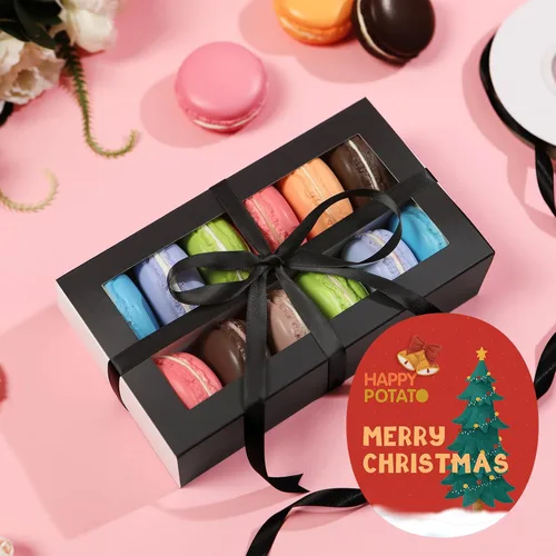 Vista 7 de HAPPY POTATO Paquete de 15 cajas de macarrones para 12, 7.2 x 4 x 1.9 pulgadas, caja de embalaje de macarrones con cinta, cajas de macarrones negros