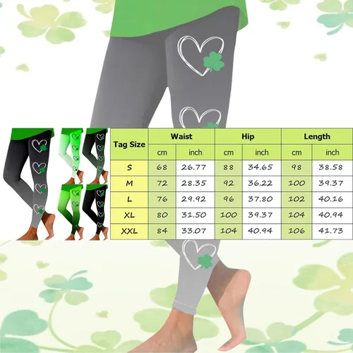 Vista 5 de soighxzc Leggings del día de San Patricio para mujer, con hojas de trébol, pantalones verdes, ajustados, con control de abdomen, pantalones de yoga