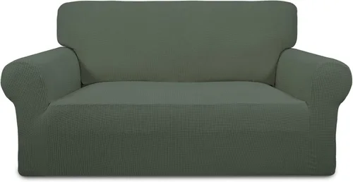 Vista 21 de PureFit Funda elástica para sofá biplaza, funda de sofá suave y antideslizante de jacquard de elastano, protector de muebles lavable con espuma