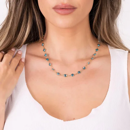 Vista 3 de Barzel Collar de Ojo Malvado Chapado en Oro de 18 Quilates - Fabricado en Brasil