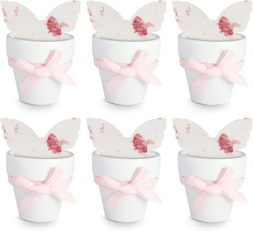 Vista 10 de Juego de 6 semillas de papel – 6 mamelucos verdes y 6 macetas naranjas con calcomanías para baby shower, revelación de género, cumpleaños, día