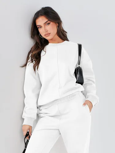 Vista 6 de Prinbara Conjunto de 2 piezas para mujer, de manga larga, cuello redondo, sin botones, pantalones deportivos