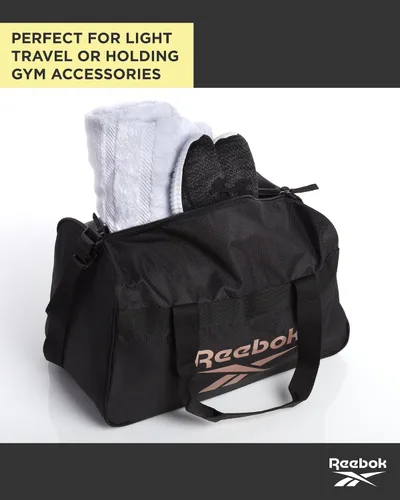 Vista 3 de Reebok Bolsa de lona - Warrior II Sports Gym Bag - Ligero de mano en el fin de semana equipaje nocturno para viajes, playa, yoga, negro rosa dorado