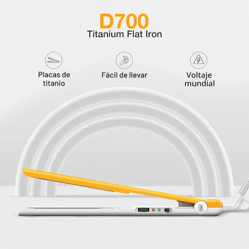 Vista 8 de GK HAIR D700 Titanium Styling Flat Iron Professional Fast Heat Straightener Amarillo (D700)
