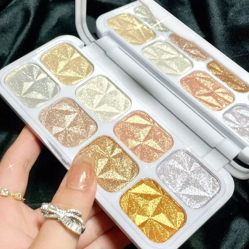 Vista 9 de evpct Iluminador facial de perla blanca y plata, maquillaje de brillo con purpurina de diamantes brillantes, paleta de sombras de ojos en polvo